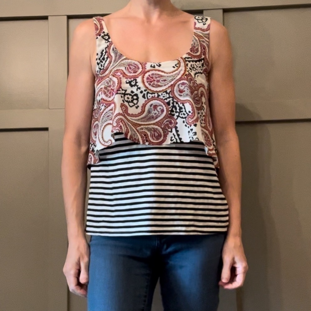 Anthropologie Meadow Rue Layered Paisley & Striped Tank Top Zipper Back Size XS